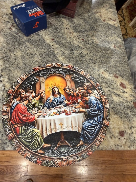 Other - Decorative Round Wall Plaque — The Last Supper Motif in Multicolor